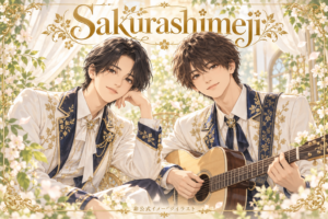 Sakurashimejiをイメージした2人とアコースティックギターの非公式アニメ風イラスト
