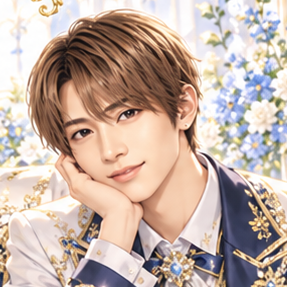 Snow Man 向井康二の非公式イメージイラスト。白・紺・金の衣装。