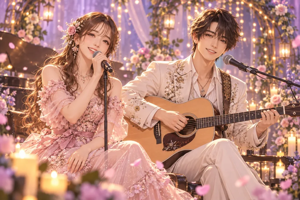 ギターと歌でやさしい音楽を届ける男女デュオの共通イメージイラスト