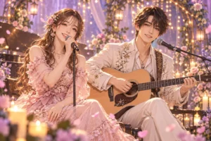 ギターと歌でやさしい音楽を届ける男女デュオの共通イメージイラスト