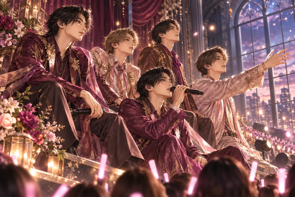 timelesz LIVE TOUR 2026の音楽・ライブをテーマにした専用イメージイラスト(実写ではありません)