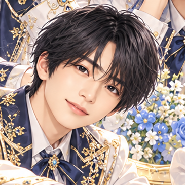 なにわ男子 長尾謙杜の非公式イメージイラスト。白・紺・金の衣装。