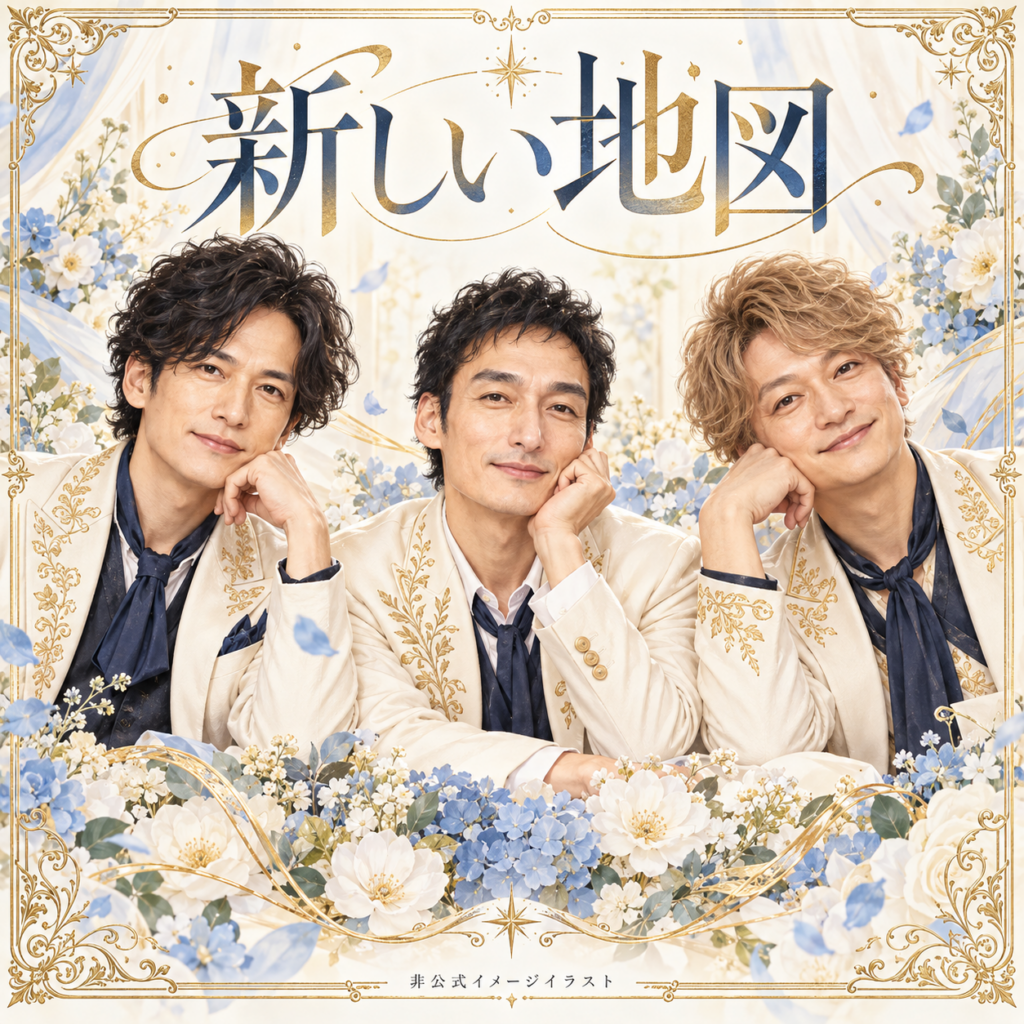 稲垣吾郎・草彅剛・香取慎吾の3人をイメージした新しい地図の非公式イラスト